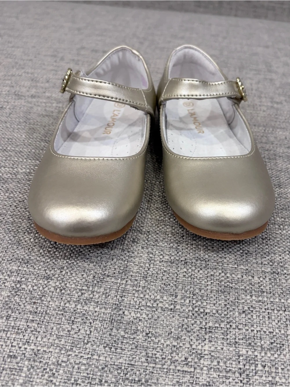 L'Amour Girls Pearl Gold Mary Jane Dress Shoes